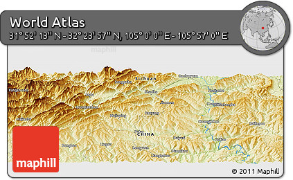 Physical Panoramic Map of the Area around 32° 8' 5" N, 105° 28' 29" E