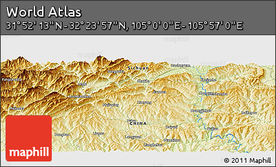 Physical Panoramic Map of the Area around 32° 8' 5" N, 105° 28' 29" E