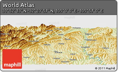 Physical Panoramic Map of the Area around 32° 8' 5" N, 105° 28' 29" E