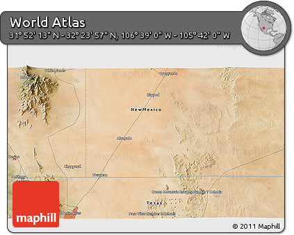 Satellite 3D Map of the Area around 32° 8' 5" N, 106° 10' 30" W