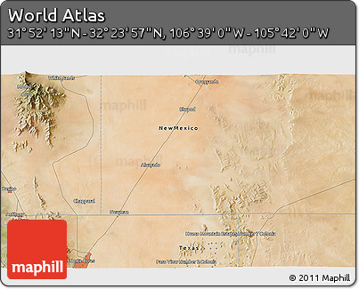 Satellite 3D Map of the Area around 32° 8' 5" N, 106° 10' 30" W