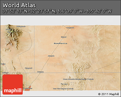 Satellite 3D Map of the Area around 32° 8' 5" N, 106° 10' 30" W
