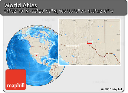 Shaded Relief Location Map of the Area around 32° 8' 5" N, 106° 10' 30" W
