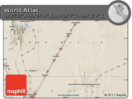 Shaded Relief Map of the Area around 32° 8' 5" N, 106° 10' 30" W