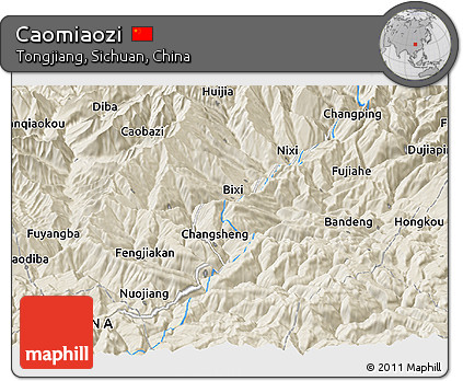 Shaded Relief Panoramic Map of Caomiaozi