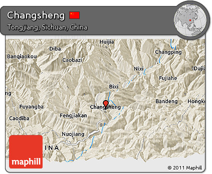 Shaded Relief Panoramic Map of Changsheng
