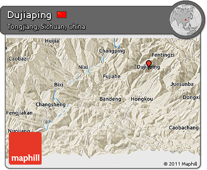 Shaded Relief Panoramic Map of Dujiaping