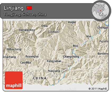 Shaded Relief Panoramic Map of Linjiang