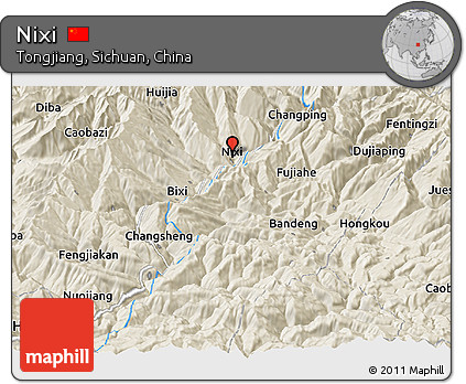 Shaded Relief Panoramic Map of Nixi