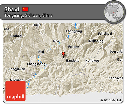 Shaded Relief Panoramic Map of Shaxi