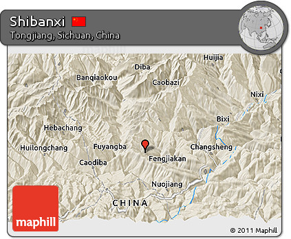 Shaded Relief Panoramic Map of Shibanxi