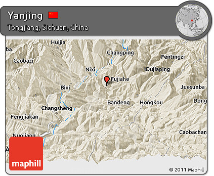 Shaded Relief Panoramic Map of Yanjing