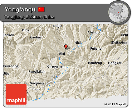 Shaded Relief Panoramic Map of Yong'anqu