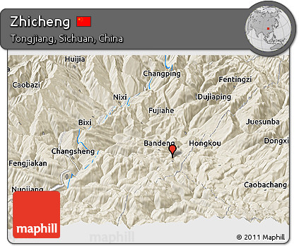 Shaded Relief Panoramic Map of Zhicheng