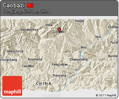 Shaded Relief Panoramic Map of Caobazi