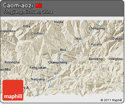 Shaded Relief Panoramic Map of Caomiaozi