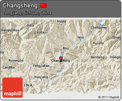 Shaded Relief Panoramic Map of Changsheng