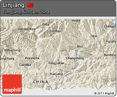 Shaded Relief Panoramic Map of Linjiang