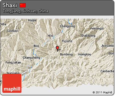 Shaded Relief Panoramic Map of Shaxi