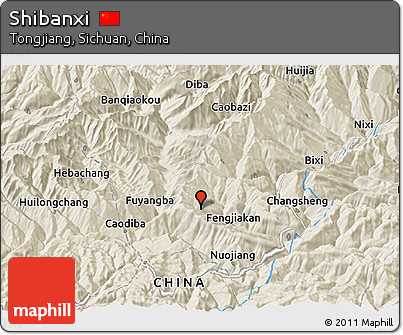 Shaded Relief Panoramic Map of Shibanxi