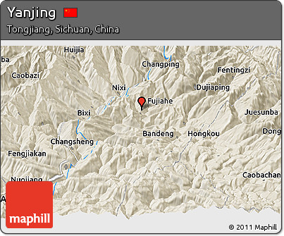 Shaded Relief Panoramic Map of Yanjing