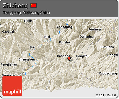 Shaded Relief Panoramic Map of Zhicheng