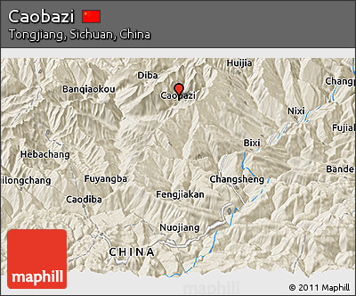Shaded Relief Panoramic Map of Caobazi