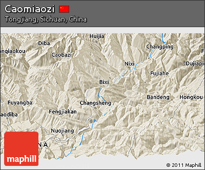 Shaded Relief Panoramic Map of Caomiaozi