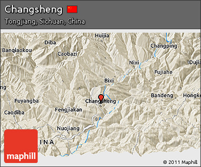 Shaded Relief Panoramic Map of Changsheng