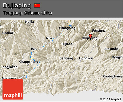 Shaded Relief Panoramic Map of Dujiaping