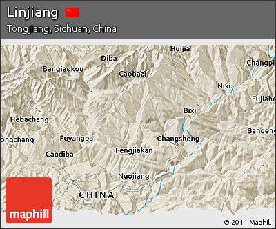 Shaded Relief Panoramic Map of Linjiang