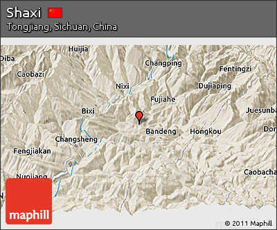 Shaded Relief Panoramic Map of Shaxi