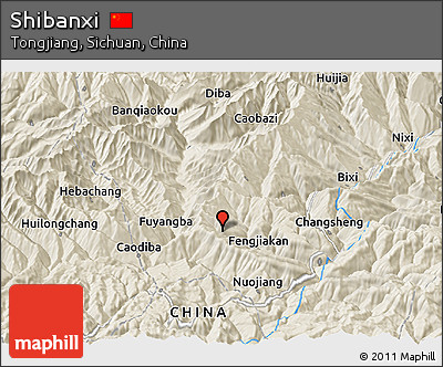 Shaded Relief Panoramic Map of Shibanxi