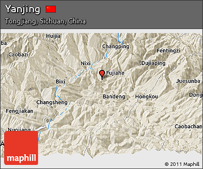 Shaded Relief Panoramic Map of Yanjing