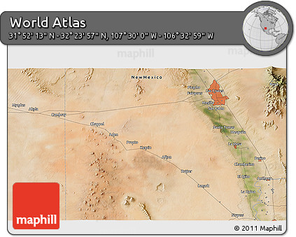 Satellite 3D Map of the Area around 32° 8' 5" N, 107° 1' 30" W