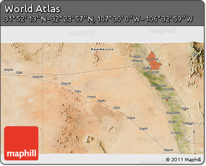 Satellite 3D Map of the Area around 32° 8' 5" N, 107° 1' 30" W