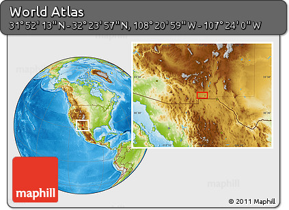 Physical Location Map of the Area around 32° 8' 5" N, 107° 52' 30" W