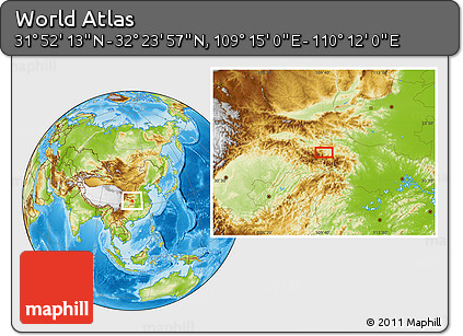 Physical Location Map of the Area around 32° 8' 5" N, 109° 43' 29" E