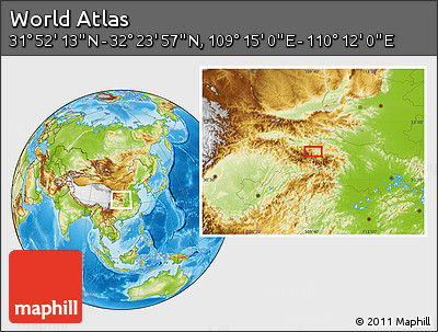 Physical Location Map of the Area around 32° 8' 5" N, 109° 43' 29" E