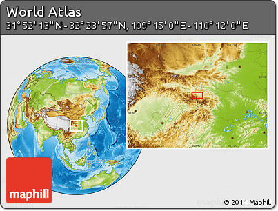 Physical Location Map of the Area around 32° 8' 5" N, 109° 43' 29" E