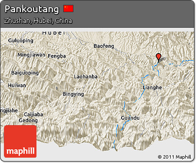 Shaded Relief Panoramic Map of Pankoutang