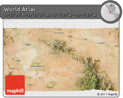 Satellite 3D Map of the Area around 32° 8' 5" N, 109° 34' 29" W