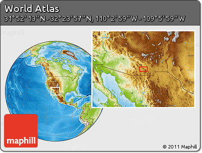 Physical Location Map of the Area around 32° 8' 5" N, 109° 34' 29" W
