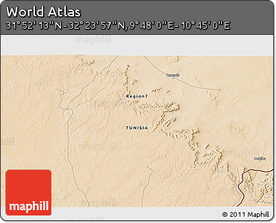 Satellite 3D Map of the Area around 32° 8' 5" N, 10° 16' 30" E