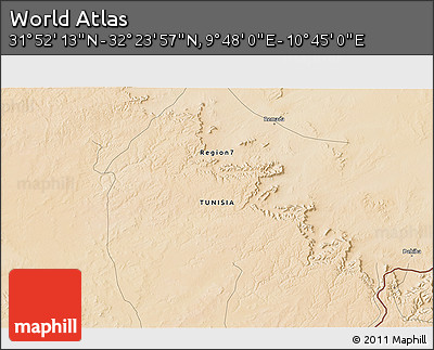 Satellite 3D Map of the Area around 32° 8' 5" N, 10° 16' 30" E