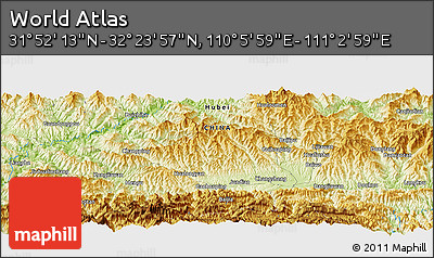 Physical Panoramic Map of the Area around 32° 8' 5" N, 110° 34' 29" E