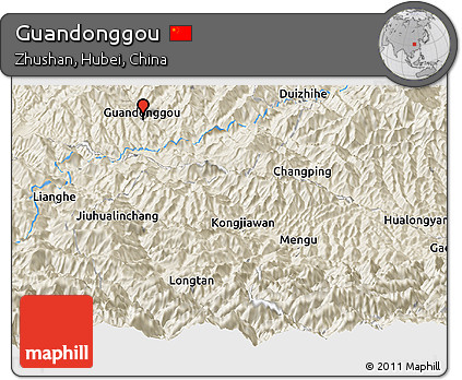 Shaded Relief Panoramic Map of Guandonggou