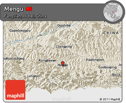 Shaded Relief Panoramic Map of Mengu