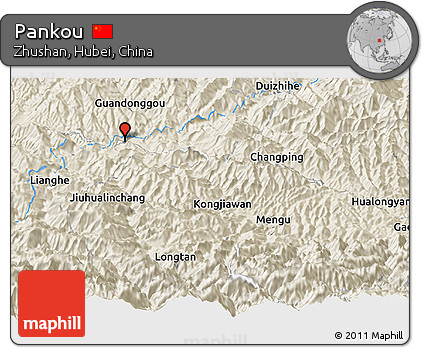 Shaded Relief Panoramic Map of Pankou