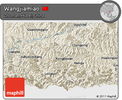 Shaded Relief Panoramic Map of Wangjiamiao